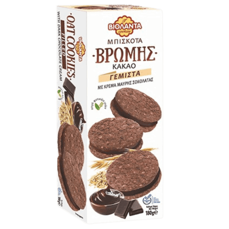 Violanta Chocolate oat sandwich cookies filled with dark chocolate / Βιολάντα Μπισκότα Βρώμης Γεμιστά με Κρέμα Μαύρης Σοκολάτας 180g