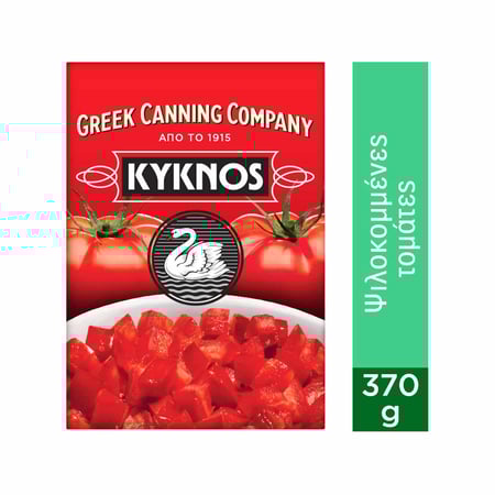 Kyknos Tomato Chopped Peeled / Κύκνος Τοματάκι Ψιλοκομμένο Αποφλοιωμένο Ελαφρώς Συμπυκνωμένος 370g