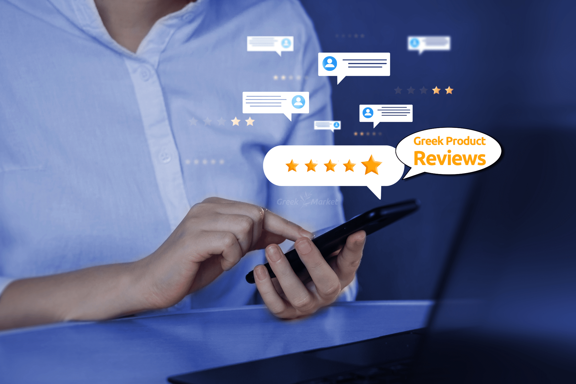 Greek Market customer reviewing Greek products online