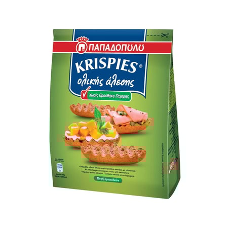 Papadopoulou Krispies Wholegrain Sugar-Free / Παξιμαδάκια Ολικής χωρίς Ζάχαρη 200g