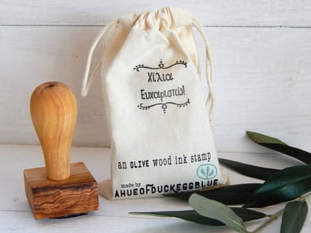 ΧΙΛΙΑ ΕΥΧΑΡΙΣΤΩ! Greece Inspired Olive Wood Stamp with Handle