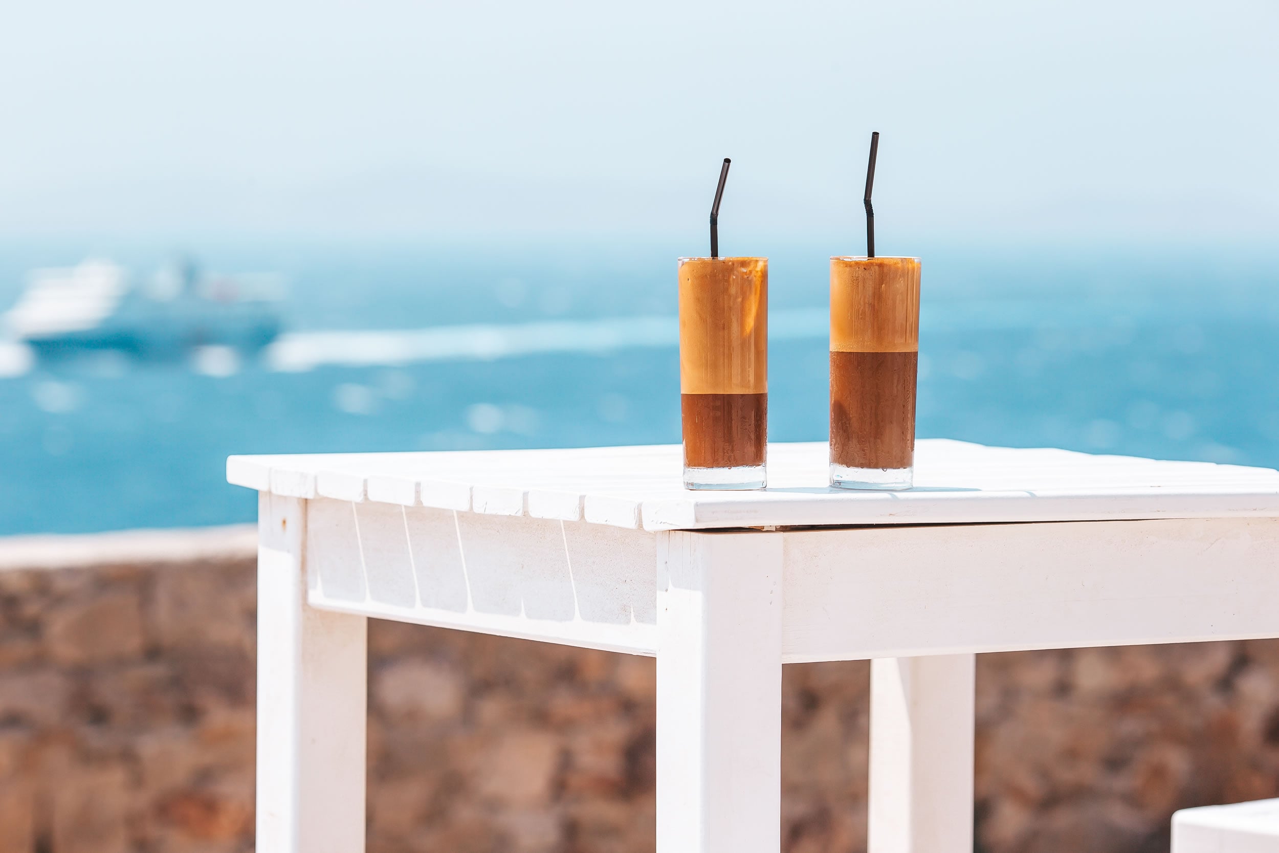 Greek frappe coffee on a Greek island
