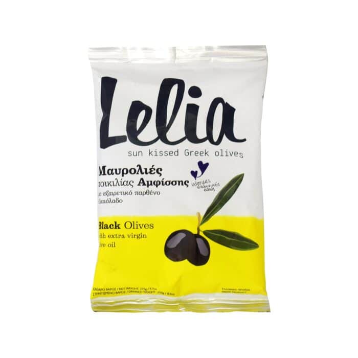 Lelia Black Olives in Olive oil / Λέλια Μαυροελιές σε Ελαιόλαδο 250g Greek Market
